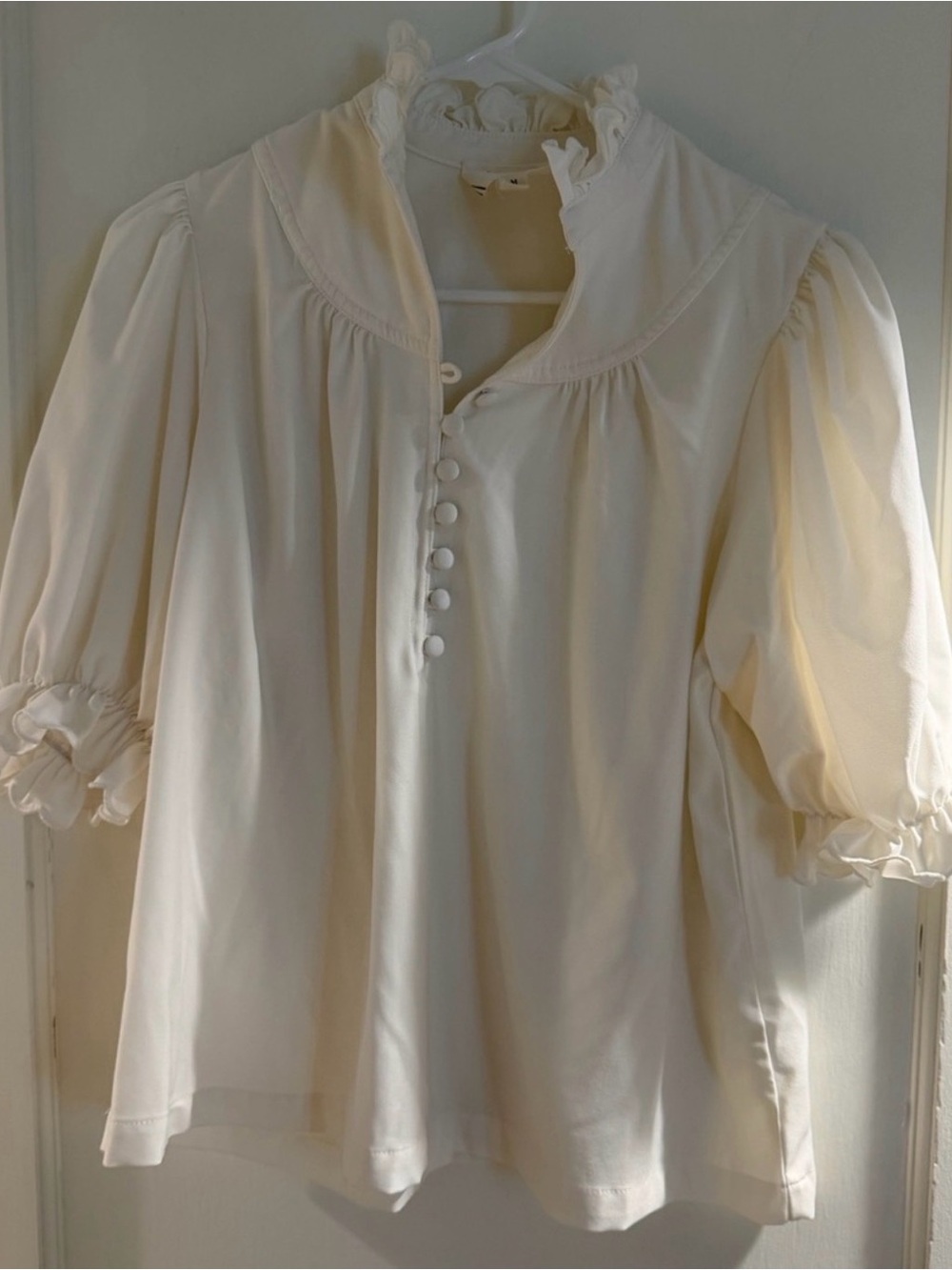 Pomander Place Cream Puff-Sleeve Ruffled Peasant Blouse